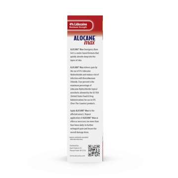 Alocane Emergency Burn Gel, 4% Lidocaine Maximum Strength Fast Pain and Itch Relief for Minor Burns, Sunburn, Kitchen, Radiation, Chemical, First Degree Burns, First Aid Treatment Burn Care 2.5 Fl Oz