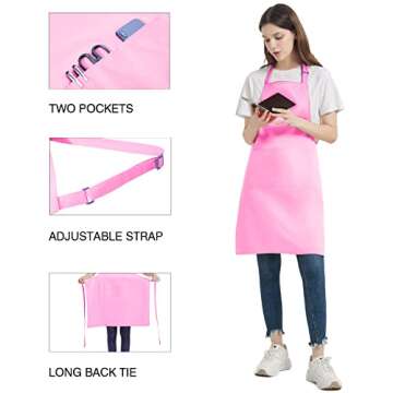 loteaf 4 Packs Chef Apron with 2 Pockets, Waterproof Adjustable Apron for Men Women Perfect for Kitchen Cooking Baking Gardening Restaurant BBQ Coffee House, Professional Apron (Pink)