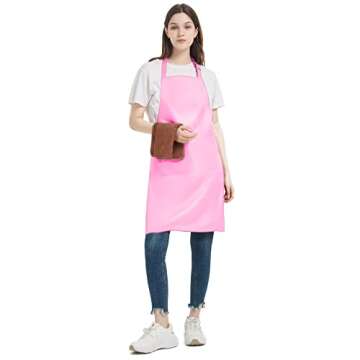 loteaf 4 Packs Chef Apron with 2 Pockets, Waterproof Adjustable Apron for Men Women Perfect for Kitchen Cooking Baking Gardening Restaurant BBQ Coffee House, Professional Apron (Pink)