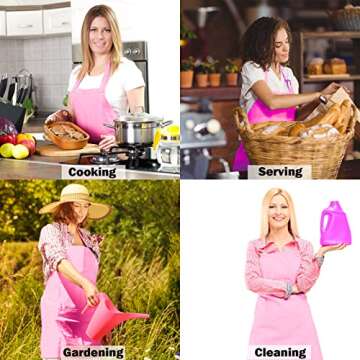 loteaf 4 Packs Chef Apron with 2 Pockets, Waterproof Adjustable Apron for Men Women Perfect for Kitchen Cooking Baking Gardening Restaurant BBQ Coffee House, Professional Apron (Pink)