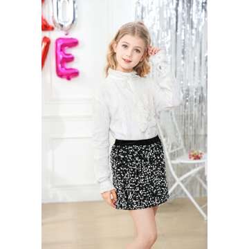 Century Star Sequin Skirt Girls Sparkly Skirts Elastic Waist Sparkle Glitter Kids Metallic Skirt for Girls Black 8-9 Years