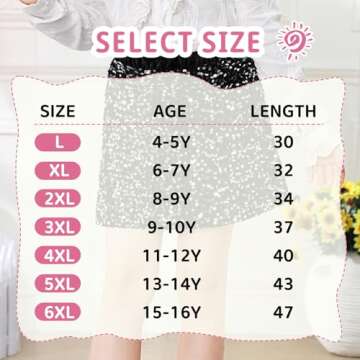 Century Star Sequin Skirt Girls Sparkly Skirts Elastic Waist Sparkle Glitter Kids Metallic Skirt for Girls Black 8-9 Years