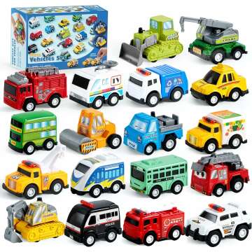 JOYIN 18 Pcs Pull Back City Vehicles Set - Fun for Kids