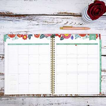 Blue Sky Day Designer for 2019-2020 Academic Year Weekly & Monthly Planner, Flexible Cover, Twin-Wire Binding, 8.5' x 11', Floral Sketch