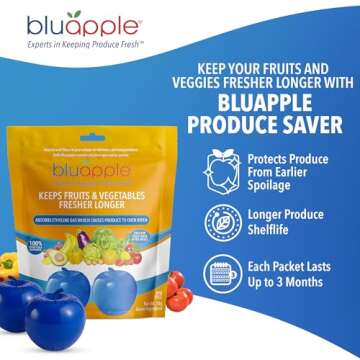 Bluapple Produce Saver Ethylene Gas Absorber 2-Pack - Keeps Fruits & Vegetables Fresh Longer in Refrigerator Crisper, Shelves, and Fruit Bowls, Lasts up to 3 Months, BPA Free, Made in USA