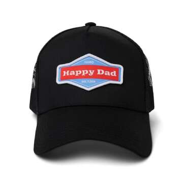 Happy Dad Hats for Men and Women, Available in Trucker Hat, 6 Panel Snapback Hat or Baseball Cap, Holiday & Birthday Gifts Black