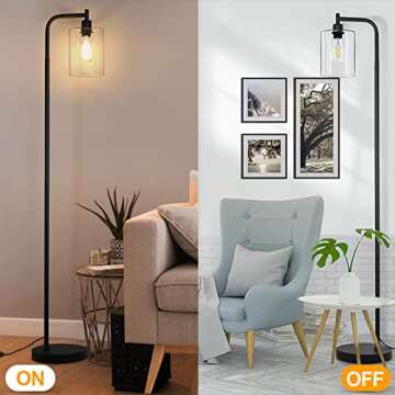 MAXvolador Industrial Floor Lamp, Modern Standing Lamps with Hanging Clear Glass Shade, Classic Reading Tall Pole Light for Living Room Bedroom, Black