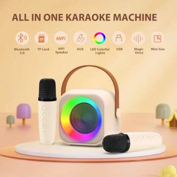 Jeefu Karaoke Machine for Kids, Toys for 3-12 Years Old Girls Gifts, Kids Karaoke Microphone Machine Toy, Best Fun Christmas Birthday Gifts for 5 6 7 8 9 10 11 Years Teens Girl Boys Beige 2 Mic