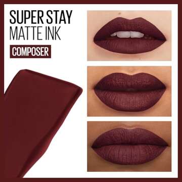 Maybelline Super Stay Matte Ink Liquid Lipstick Makeup, Long Lasting High Impact Color, Up to 16H Wear, Composer, Cherry Brown, 1 Count