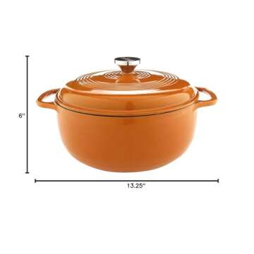 Lodge 6 Quart Enameled Cast Iron Dutch Oven with Lid – Dual Handles – Oven Safe up to 500° F or on Stovetop - Use to Marinate, Cook, Bake, Refrigerate and Serve – Apricot