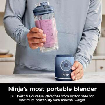 Ninja Blast Max, Portable Blender + Twist & Go, Personal Blender, Ninja Blender, Smoothie, Blend, Ice Crush, 3 Programs, Cordless, 22 oz removable Vessel, Dishwasher Safe, Leakproof, Navy, BC251NV