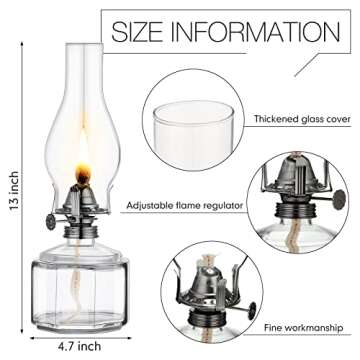 Tuanse 2 Pieces Chamber Oil Lamp Classic Kerosene Lamp Lantern Vintage Oil Lantern Decorative Hurricane Lamp with Adjustable Fire Wick for Home Indoor Use, 13 Inch Height(Clear, Black)