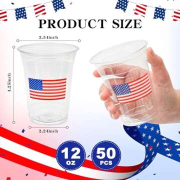 AimFun Patriotic Plastic Cups American Flag Party Cups Red Blue White Star Stripe Disposable Cups 4th of July 12 oz Cold Drinking Cup for Independence Day Memorial Party Supplies (50, Flag)