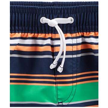 Simple Joys by Carter's Boys' Swimsuit Trunk and Rashguard Set, Navy Orange Ships/White Stripe, 5T