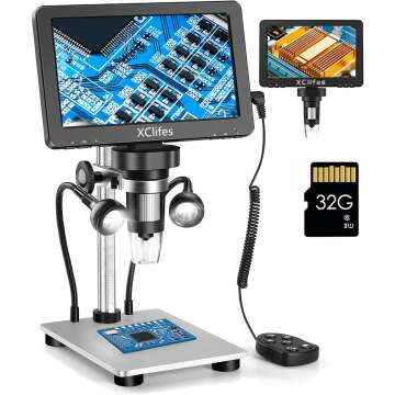 XClifes 7' Digital USB Microscope, 1200p HD Microscope, 1200X Camera Sensor, Wired Remote Control, 10LED Light, Adult Electronic Microscope, Compatible with Windows/Mac OS