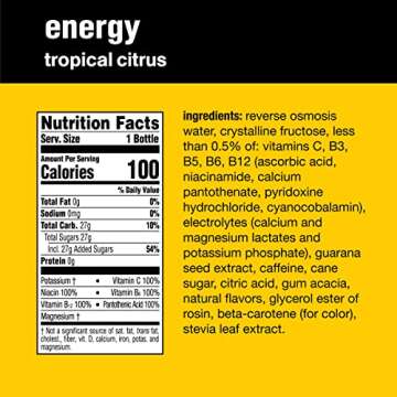 vitaminwater energy electrolyte enhanced water w/vitamins, tropical citrus drinks, 20 fl oz, 12 Pack