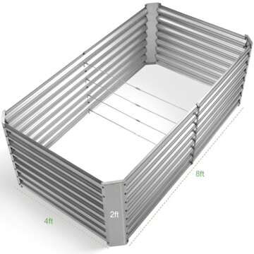 Land Guard 8×4×2 ft Galvanized Raised Garden Bed Kit, Galvanized Planter Raised Garden Boxes Outdoor, Large Metal Raised Garden Beds for Vegetables.