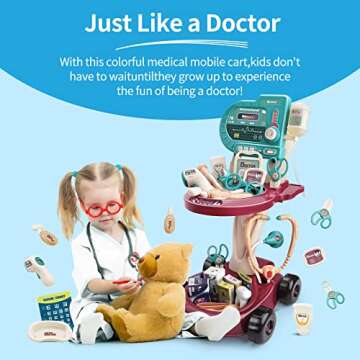 Deejoy Toy Doctor Kit for Kids，Doctor Role Play Costume，Medical Bag，Eye Chart，Thermometer，Stethoscope，Pulse Machine，24 Piece Pretend Medical Station Set for Boys & Girls ，Great Gift for Toddler