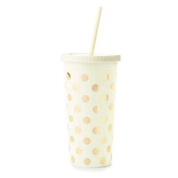 Kate Spade New York Set of 2 Gold Stripe 16oz Thermal Mug and Gold Dot Acrylic 20oz Tumbler with Reusable Straw