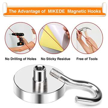 MIKEDE Magnetic Hooks, 80 Lbs Heavy Duty Earth Magnets with Hooks for Cruise Cabin, 10 Pcs Strong Locker Magnetic Hooks for Hanging, Metal Magnetic Hanger for Classroom, Grill, Fridge, Kitchen