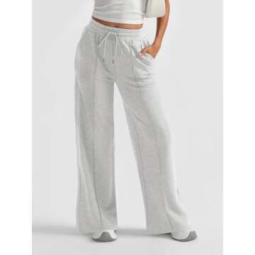 AUTOMET Women's Wide Leg Sweatpants - Flare Lightweight Baggy Joggers - Gray L