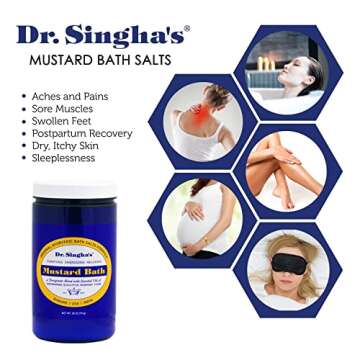 Dr. Singha's Mustard Bath Salts - 28 oz Herbal & Essential Oil Blend for Detoxifying Bath Soak, Toxin Elimination, Sore Muscles, Stress Relief, Restless Nights - Made in The USA