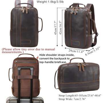 Masa Kawa Leather Laptop Backpack & Briefcase