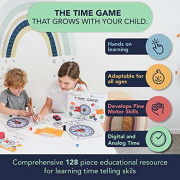 OWLCONIC Learning Time Game - A Great 128 Piece Teaching Aid to Help Kids Learn Analog and Digital Time an Educational Resource Toy for Children - Learning Clock Telling time Teaching Clock for Kids