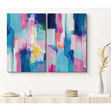 SIGNLEADER Canvas Print Wall Art Set Pastel Blue and Pink Color Blocks Geometric Shapes Illustrations Modern Art Contemporary Colorful Multicolor Ultra for Living Room, Bedroom, Office - 16"x24" x 2