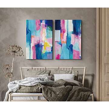 SIGNLEADER Canvas Print Wall Art Set Pastel Blue and Pink Color Blocks Geometric Shapes Illustrations Modern Art Contemporary Colorful Multicolor Ultra for Living Room, Bedroom, Office - 16"x24" x 2