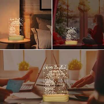 to My Bestie Gifts,3D Illusion Lamp I Love You Friends Night Light for Best Friend Sister Boys & Girls Women BFF Birthday Holiday, Soft Warm White Colors LED Wooden Table Lamp