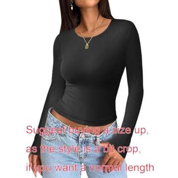 Zeagoo Womens Scoop Neck Long Sleeve Top Basic Fall Crop Tops Fall Fashion Layering Slim Fitted Y2k Tops Black