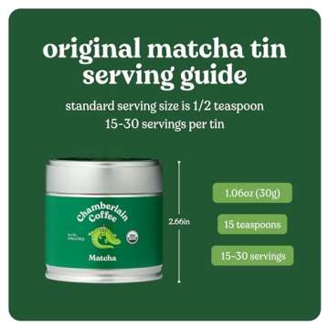 Chamberlain Coffee Ceremonial Matcha Green Tea Powder - Japanese Green Tea + Original Grade Matcha - Hot or Iced - Organic, Vegan & Gluten-Free Matcha Powder, 1.06 oz