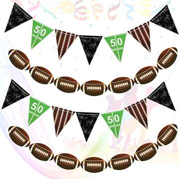 Zonon 4 Pieces Baseball Football Soccer Banner Sports Birthday Party Decorations Sports Ball Paper Garland for Sports Baby Shower Supplies (Rugby Style)