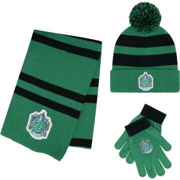 Harry Potter Winter Hat and Gloves with Set, Gryffindor, Slytherin, Hufflepuff, Ravenclaw, Winter Set 5-13 Year Olds