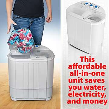 Deco Home Compact Washing Machine with Twin Tub for Wash and Spin Dry, Portable, Built-in Gravity Drainage System, Agitation Wash Cycles, Use Less Soap and Water, for Dorms, Apartments, RVs