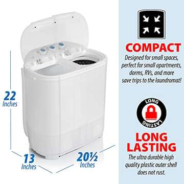 Deco Home Compact Washing Machine with Twin Tub for Wash and Spin Dry, Portable, Built-in Gravity Drainage System, Agitation Wash Cycles, Use Less Soap and Water, for Dorms, Apartments, RVs