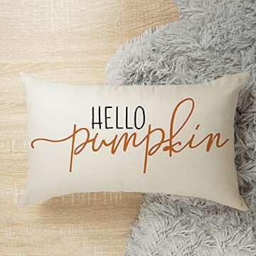 GTEXT 12x20 inch Fall Throw Pillow Cover Hello Pumpkin Cushion Cover Autumn Decor Fall Pumpkins, Outdoor Pillow Linen Square Pillow Cover for Cushion,Sofa Fall Pillow Cover