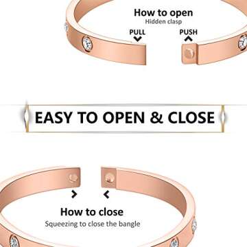 Chrishine Life Love Friendship Bracelet Bangle Gold Rose Gold Silver with Cubic Zirconia Stones Stainless Steel Hinged Jewelry with Crystal Oval Bracelet Birthday Present for Her Women Teen Girls