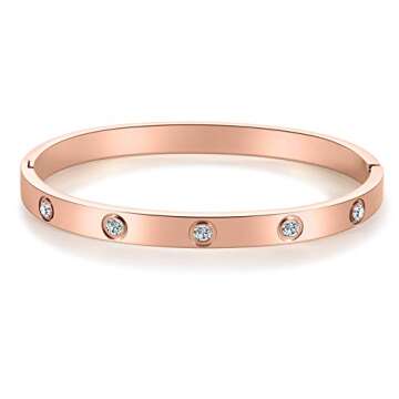 Chrishine Life Love Friendship Bracelet Bangle Gold Rose Gold Silver with Cubic Zirconia Stones Stainless Steel Hinged Jewelry with Crystal Oval Bracelet Birthday Present for Her Women Teen Girls