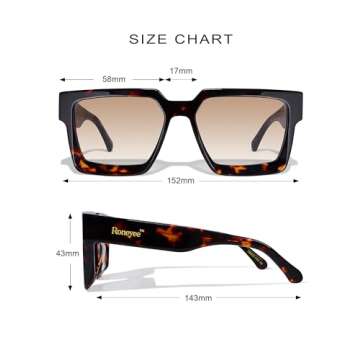 Roneyee Square Sunglasses Trendy Rectangle Shades for Men Women Oversized Stylish Retro UV Protection Fashion Acetate Designer (Havana)