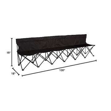 Trademark Innovations Portable 6-Seater Folding Team Sports Sideline Bench with Back (Black)