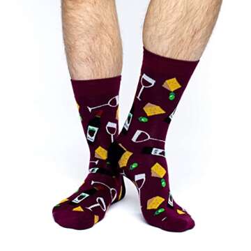 Good Luck Sock Men's Wine & Cheese Socks, Adult, Shoe Size 7-12