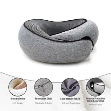 RURING Travel Pillows for Airplanes, Travel Neck Pillow Travel Pillow, Neck Pillow Airplane Memory Foam Travel Pillow 360 Degree Support Stowable Pillows for Airplanes Offices and Cars (Dark Gray)