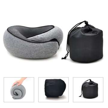 RURING Travel Pillows for Airplanes, Travel Neck Pillow Travel Pillow, Neck Pillow Airplane Memory Foam Travel Pillow 360 Degree Support Stowable Pillows for Airplanes Offices and Cars (Dark Gray)