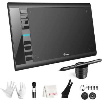 Graphics Drawing Tablet, UGEE M708 10 x 6 inch Large Drawing Tablet with 8 Hot Keys, Passive Stylus of 8192 Levels Pressure, UGEE M708 Graphics Tablet for Paint, Design, Art Creation Sketch