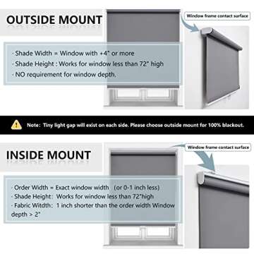 AOSKY Cordless Roller Shades Blackout Blinds for Windows Room Darkening Rolled Up Shades with Spring System, UV Protection Window Shades Door Blinds for Home and Office (23" W x 72" H, Grey)