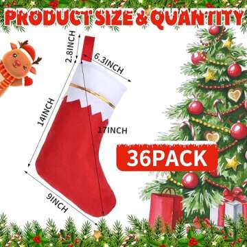 36 Pcs Felt Christmas Stockings - Red with Gold Trim