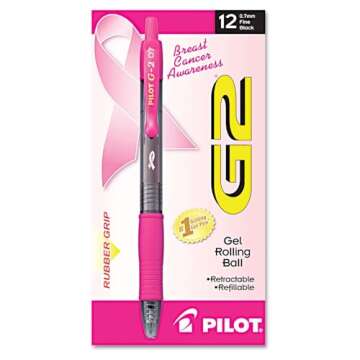 PILOT G2 Premium Pink Ribbon Retractable Gel Roller Ball Pen, Fine Point, Black Ink, 12-Pack (31332)