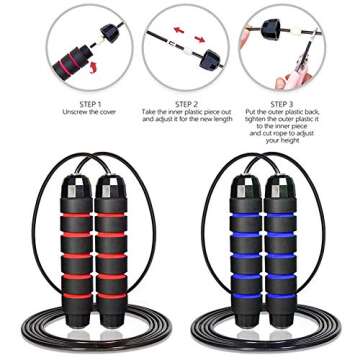 Redify Jump Rope,Jump Ropes for Fitness for Women Men and Kids,Speed Jumping Rope for Workout with Ball Bearings,Adjustable Skipping Rope for Exercise&Slim Body at Home School Gym (Red,Blue)